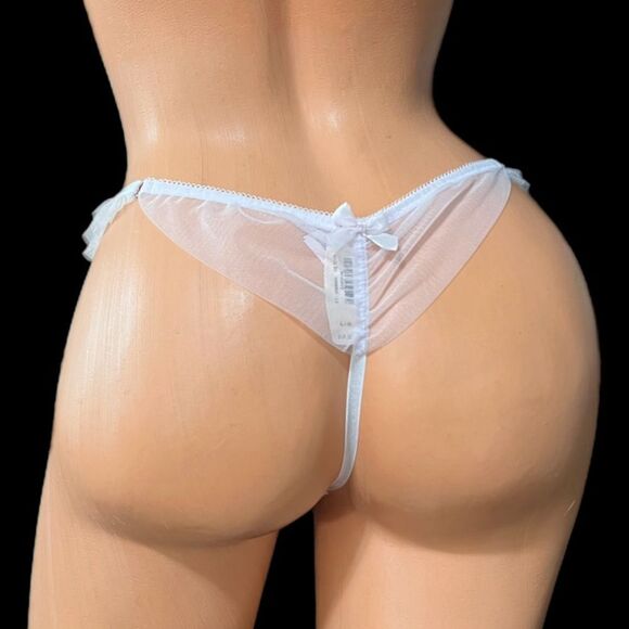 Victorias Secret Sexy Metallic mesh , tulle V- string thong panty lavender L - Picture 3 of 4